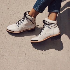 Marc Fischer Ivory Leather Idaran Combat Boots